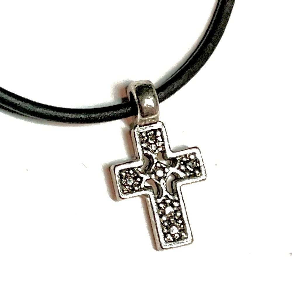 Apostle Creations Small Silver Cross with Black  Leather Cord
